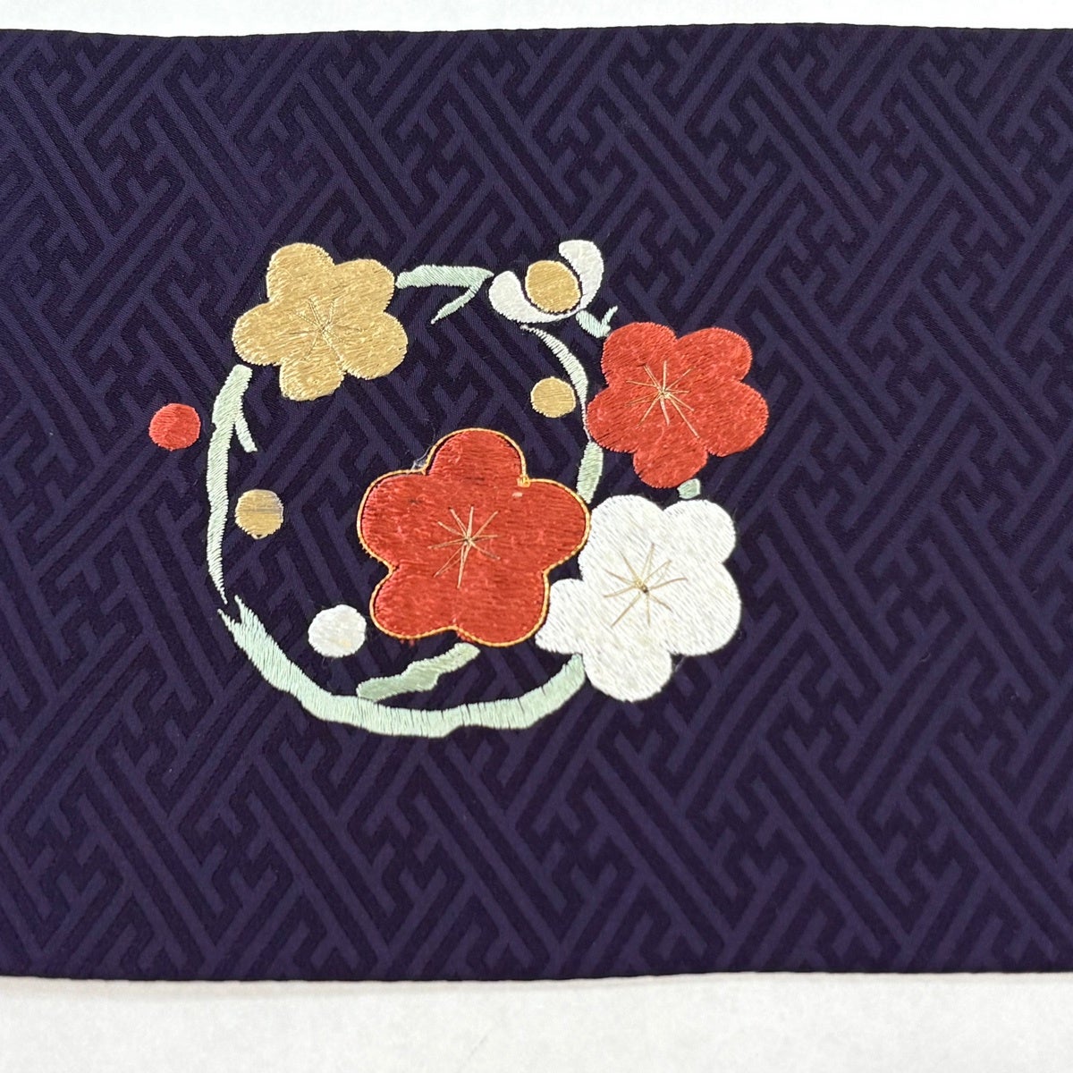 名古屋帯 優品 花丸文 刺繍 金糸 濃紫 正絹｜中古・古着・リサイクル