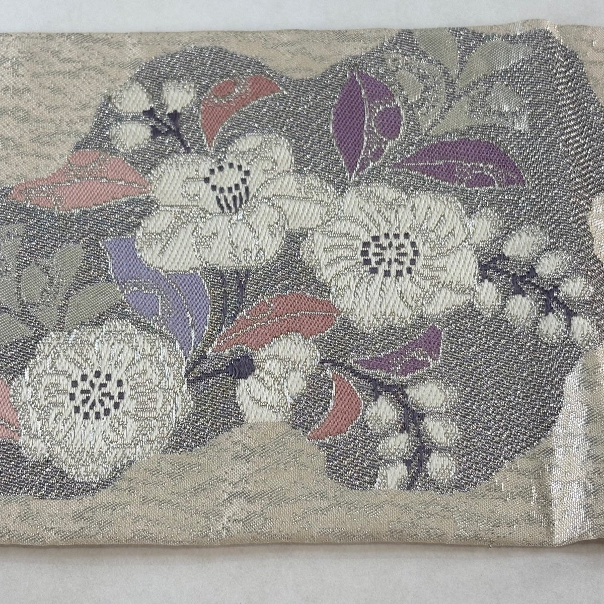 名古屋帯 優品 辻が花柄 銀糸 箔 クリーム 正絹｜中古・古着