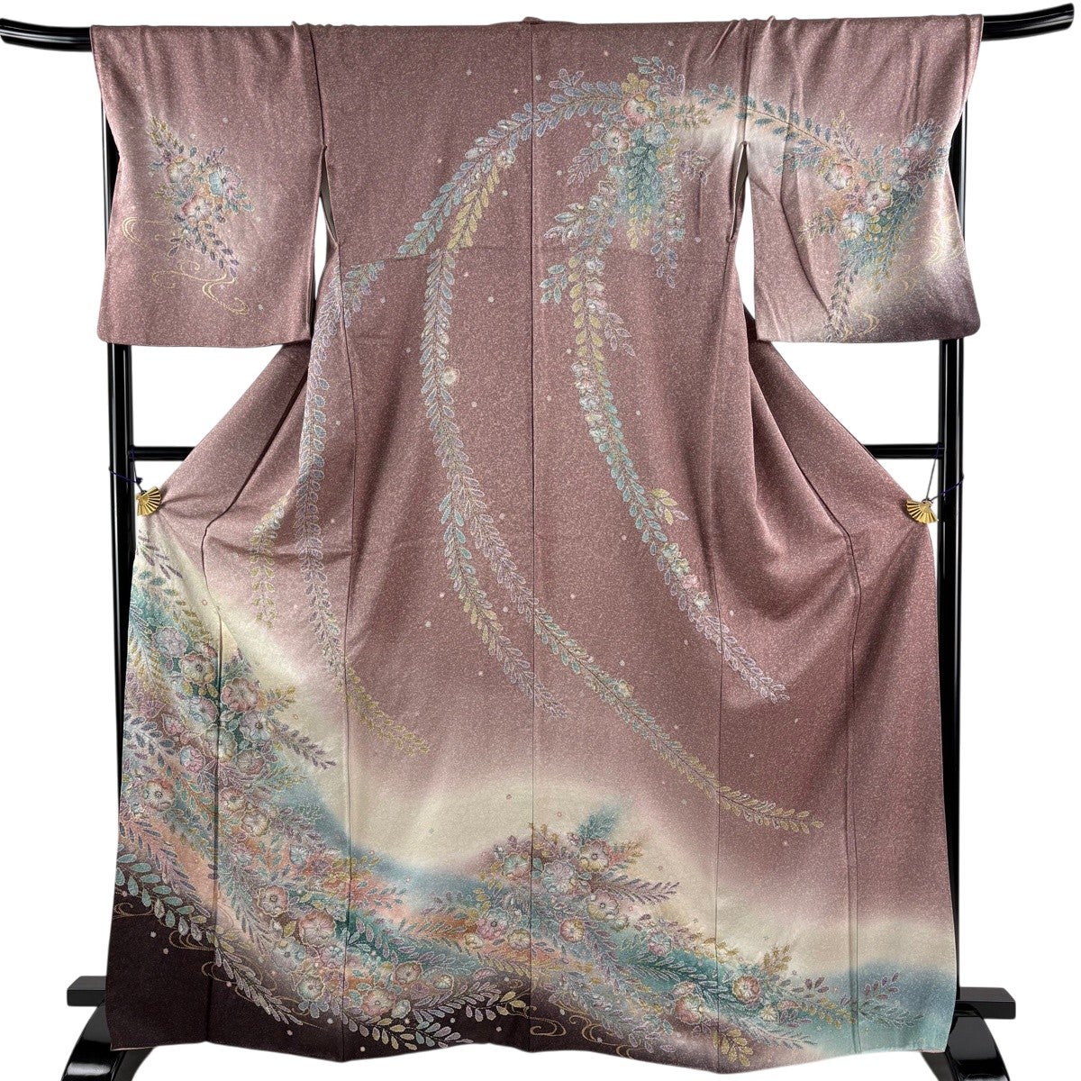 暈し金彩　ニュアンスカラーの辻が花　正絹袷訪問着 美品】 訪問着 身丈166cm 裄丈70cm L 袷 辻が花柄 金彩 ぼかし 薄小豆