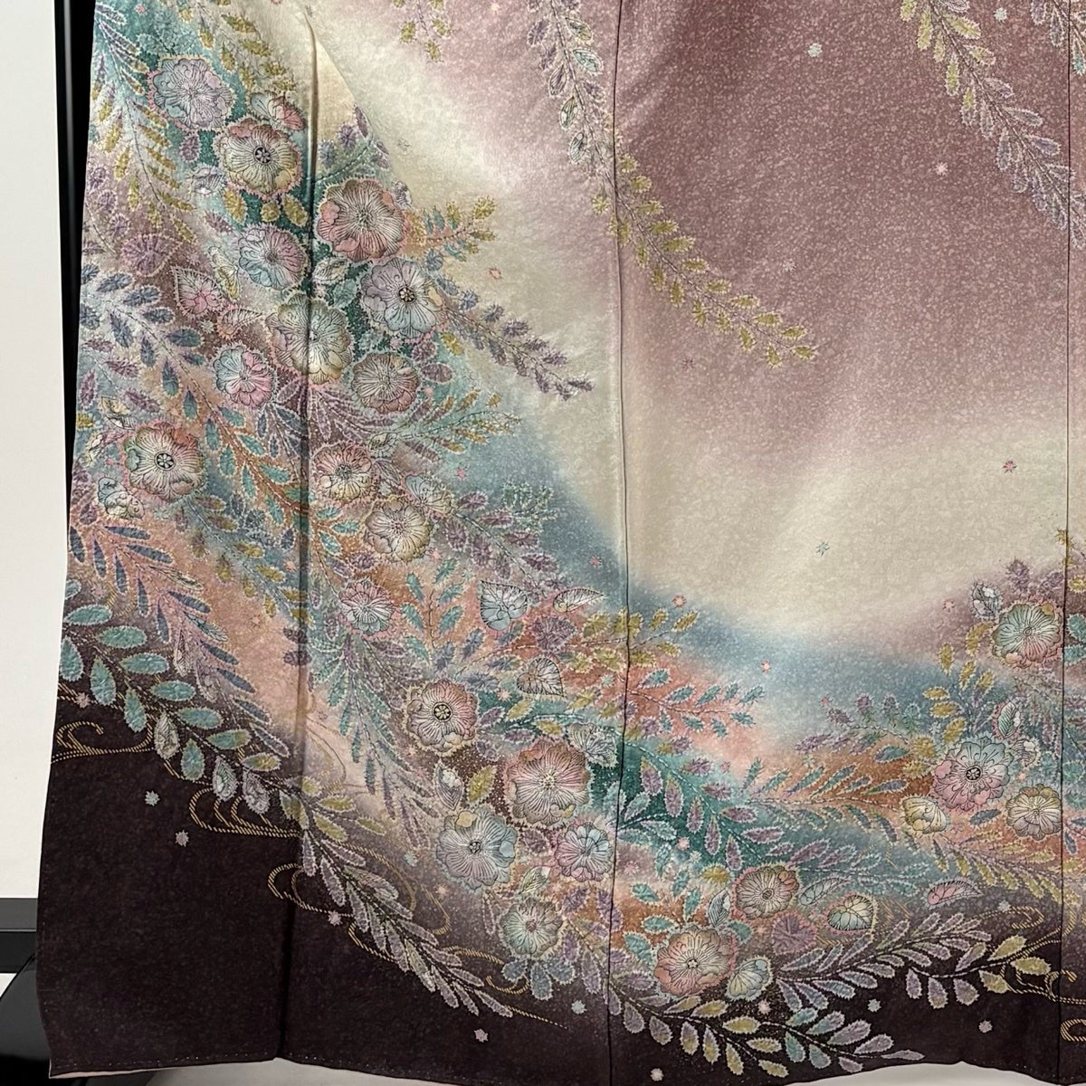 夏物 小紋 着物 中古 正絹 絽 カジュアル 辻が花模様 淡黄色 多色 身丈162cm 裄63cm M きもの北條 A1170-13 夏物 小紋 着物 中古 正絹 絽 カジュアル 辻が花模様 淡黄色 多色 身丈