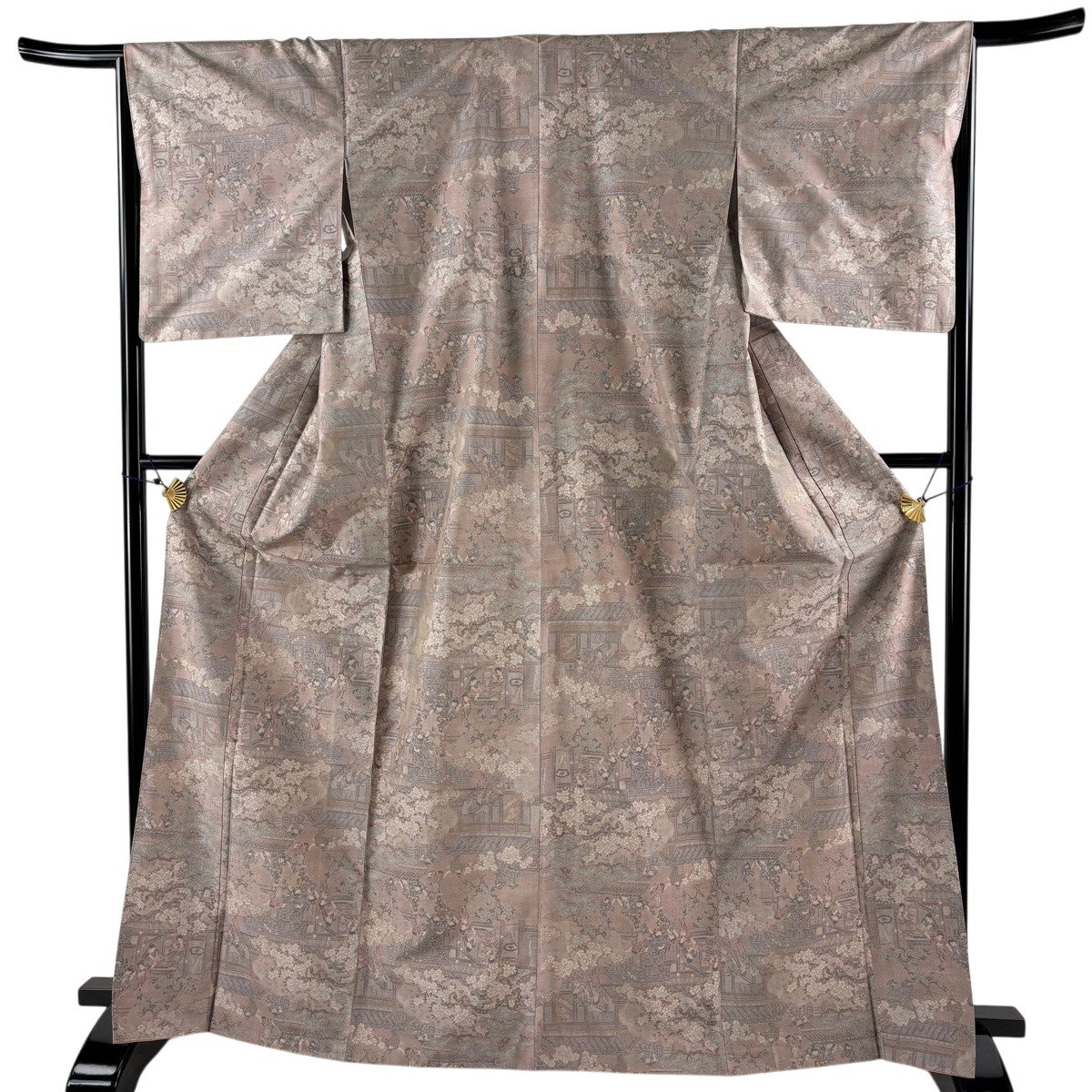 【美品】 小紋 身丈166.5cm 裄丈65cm 正絹 秀品 【中古】 美品】 紬 身丈166.5cm 裄丈66cm M 袷 風景 人物 薄小豆 正絹 名品