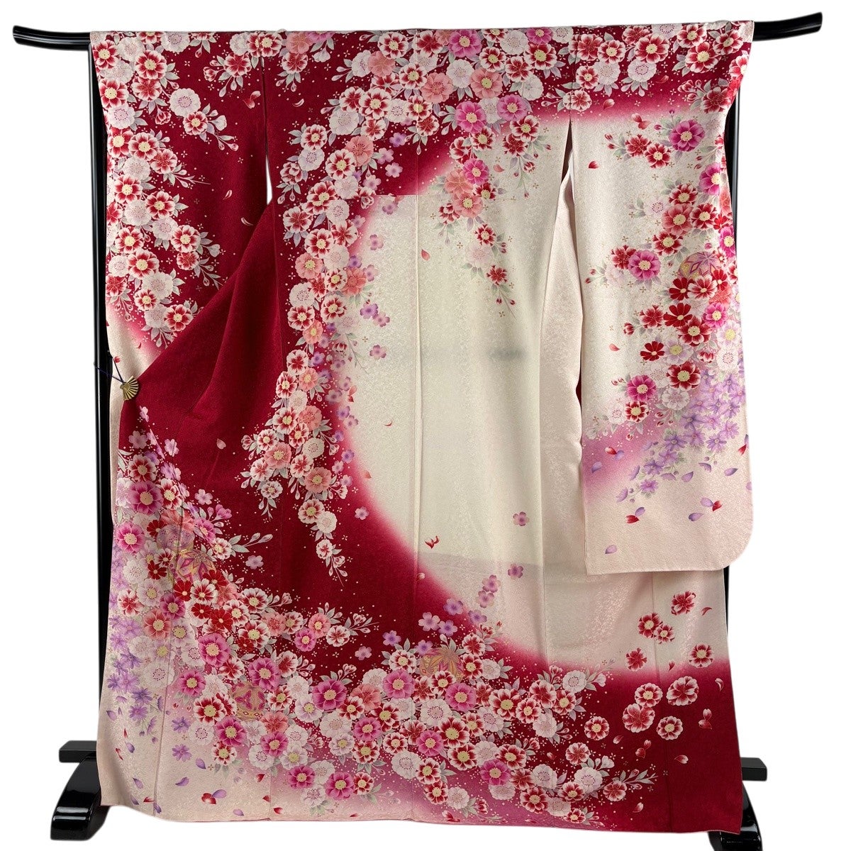振袖 美品 名品 身丈174cm 裄丈72cm 正絹 【中古】 美品】 振袖 身丈174cm 裄丈72cm L 袷 手鞠 桜 銀通し 金彩 濃紫 正絹