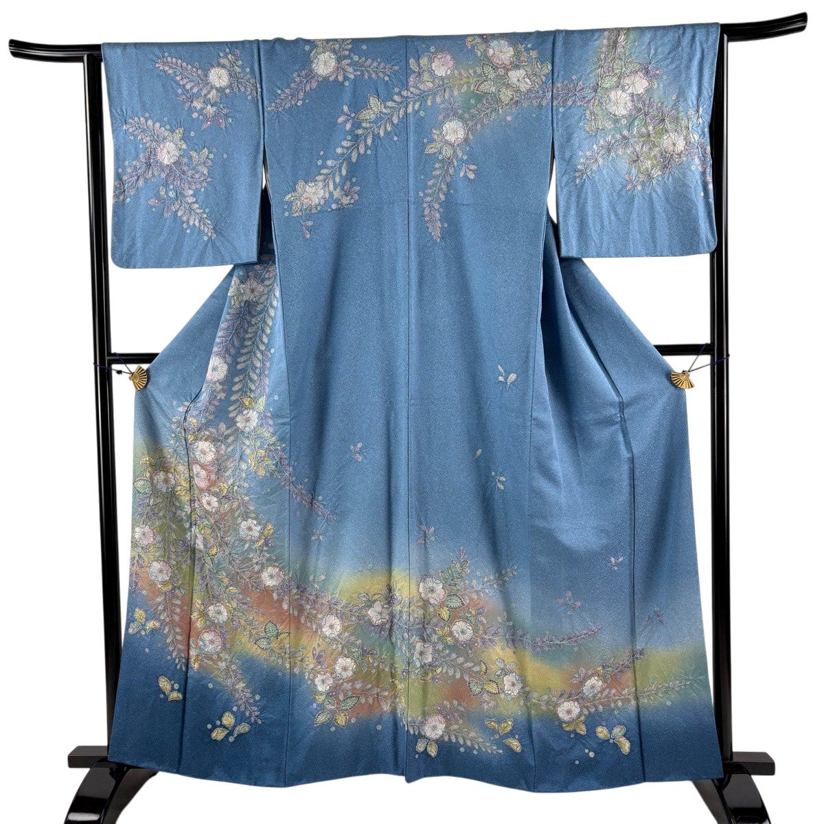 訪問着 身丈162cm 裄丈64cm M 袷 辻が花柄 金彩 ぼかし 水色 正絹 名品