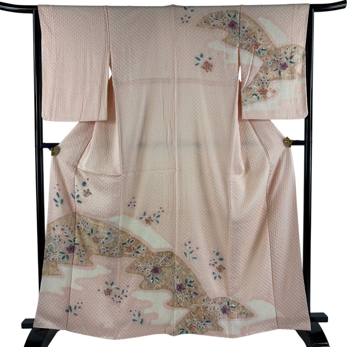 Taeber　袷着物 エ霞辻が花汕頭刺繍 ベージュ付下げ 9SY25 訪問着 絞り 霞取りに辻が花模様 - からん::アンティーク着物