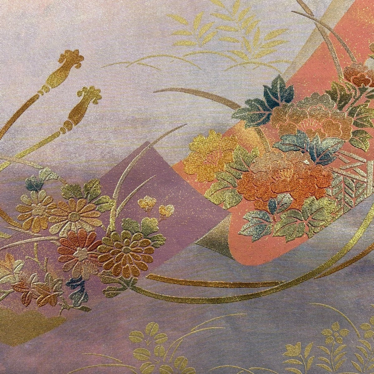 美品】 名古屋帯 優品 牡丹 菊 金銀彩 ピンク 正絹｜中古・古着