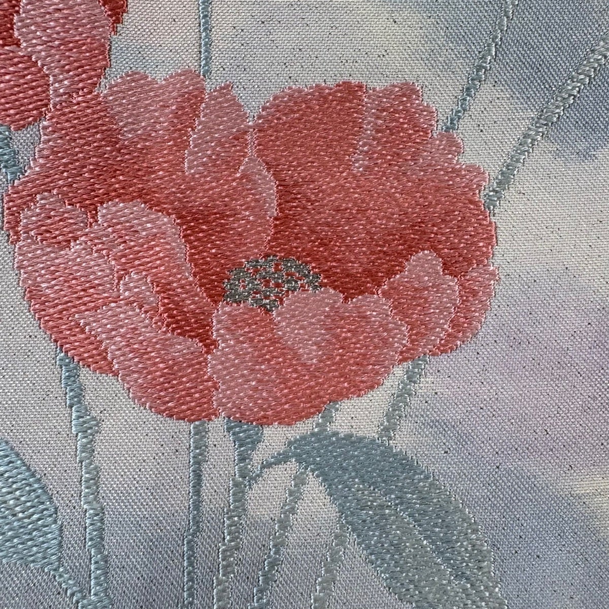 名古屋帯 優品 草花 銀糸 箔 クリーム 正絹｜中古・古着・リサイクル