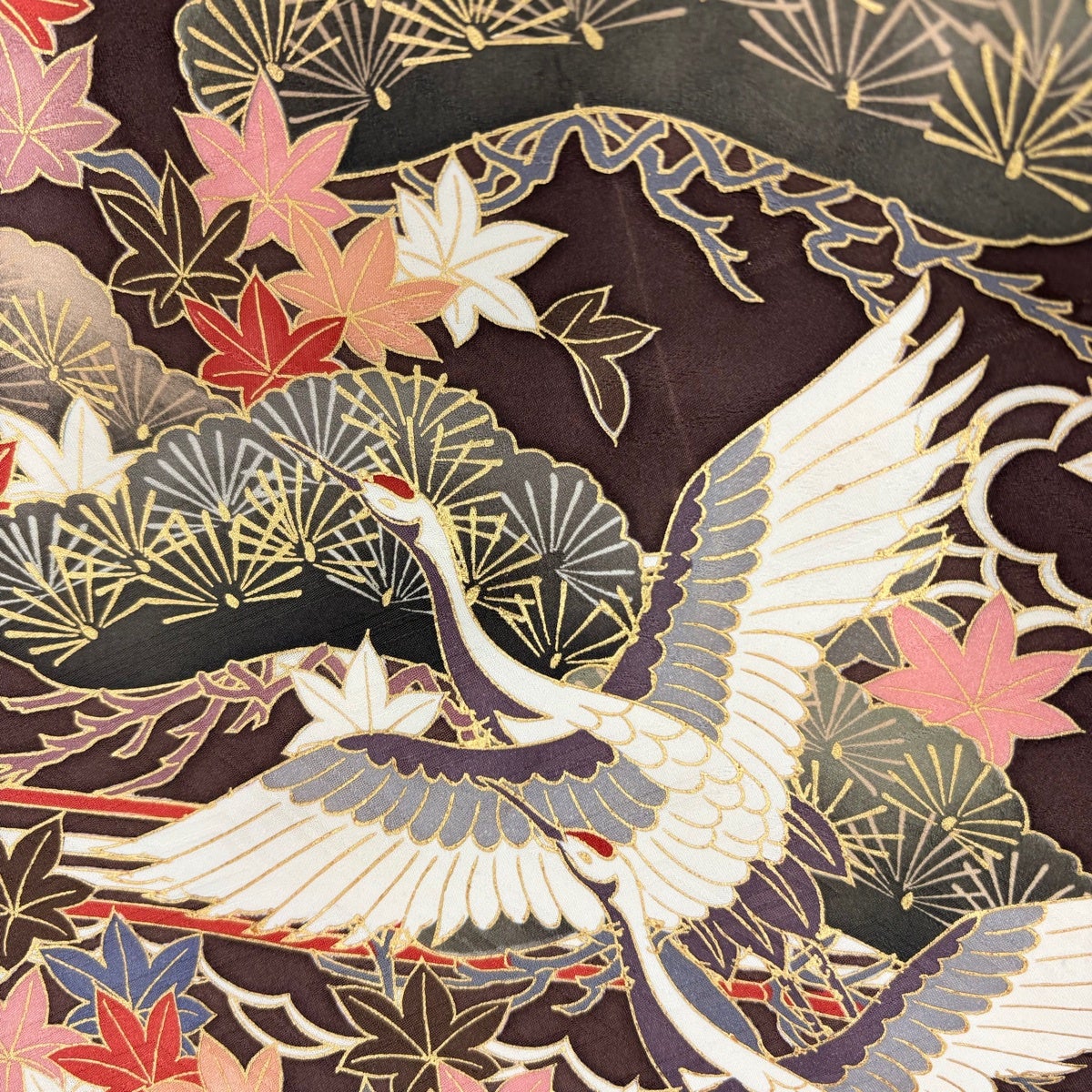 振袖 身丈168.5cm 裄丈68.5cm L 袷 松竹梅 鶴 金糸 金彩 赤茶 正絹 秀