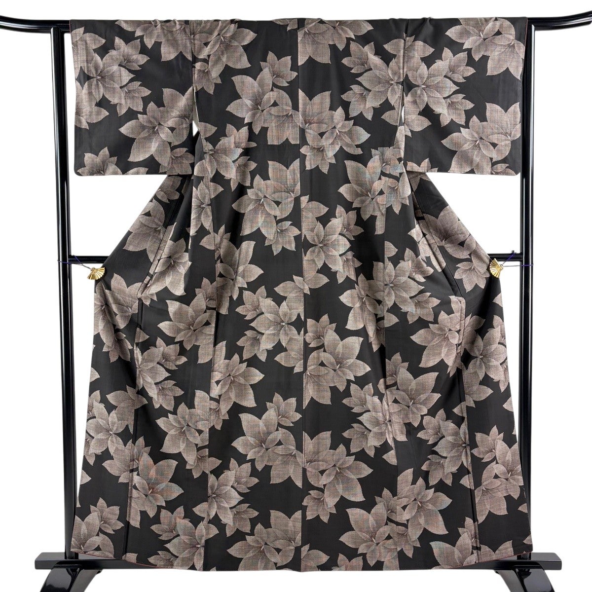 紬 身丈160cm 裄丈64cm M 袷 花 焦茶色 正絹 秀品｜中古・古着