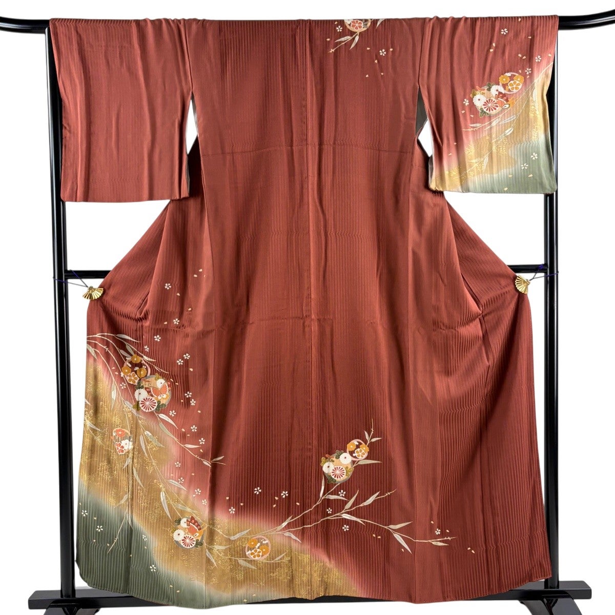 30%OFF 訪問着 身丈157.5cm 裄丈66.5cm M 袷 蝶 草花 金彩 染め分け 赤