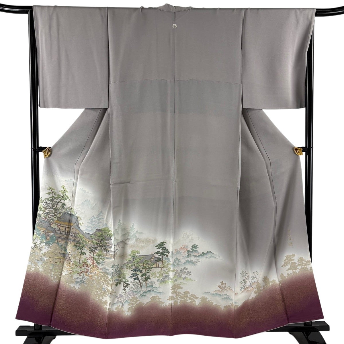 色留袖 身丈158cm 裄丈62cm 正絹 秀品 【中古】 色留袖 訪問着仕立て レディース 正絹 灰 金 流水 扇 身丈158cm 裄丈