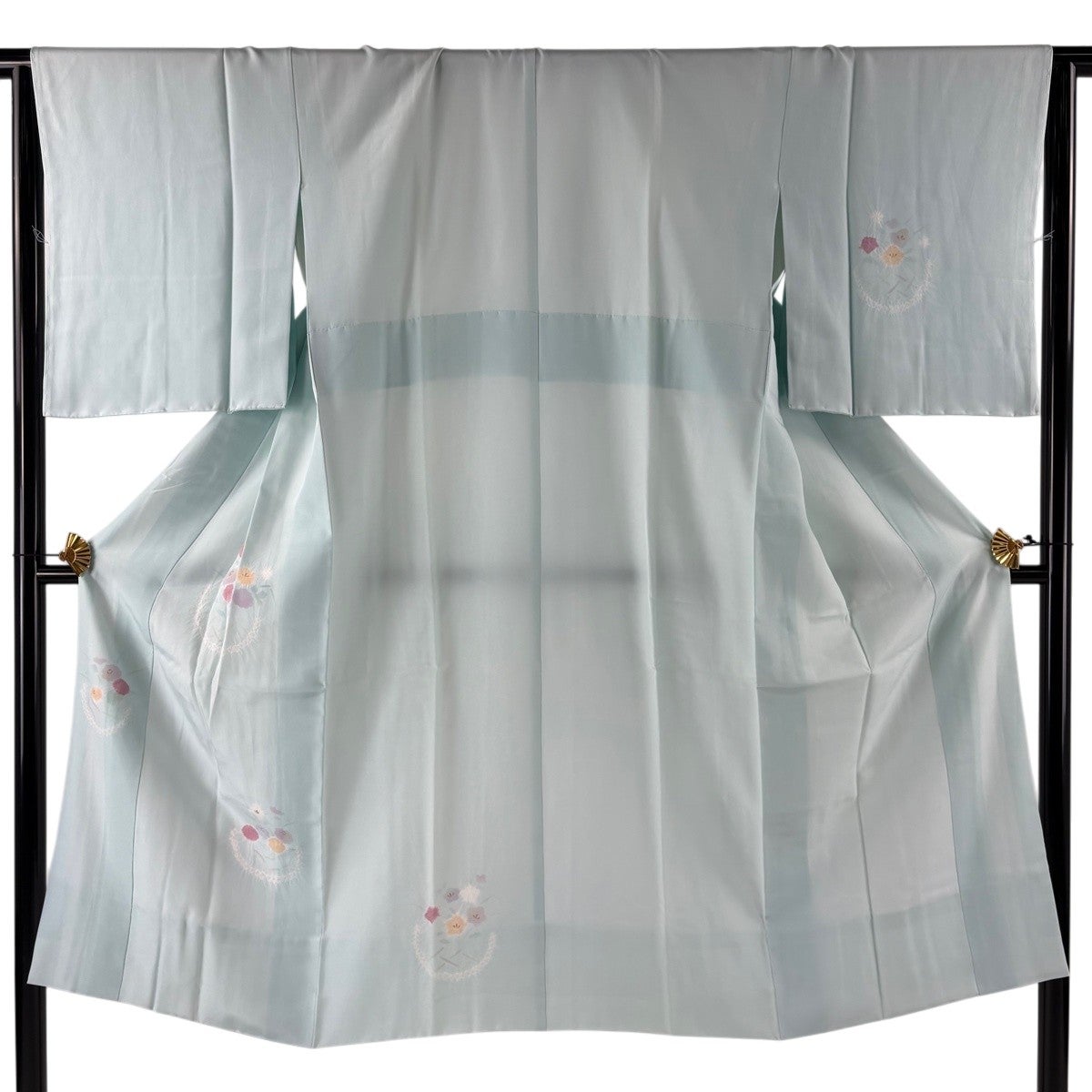 美品】 長襦袢 身丈128.5cm 裄丈65cm M 花籠 絞り 絞り 水色 正絹 秀品