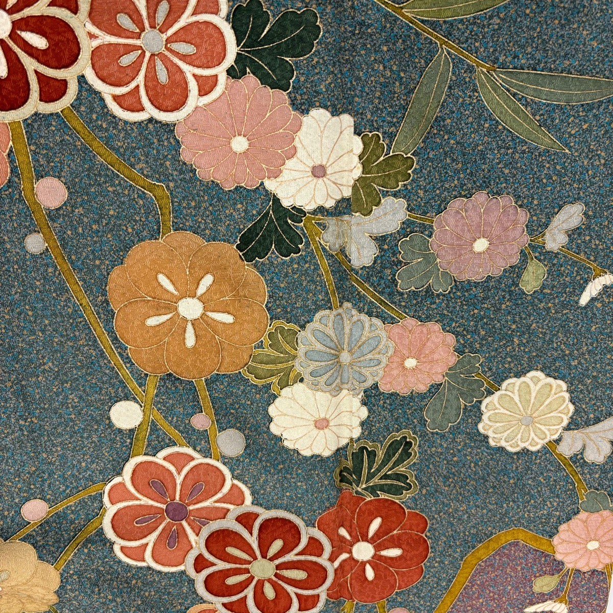 訪問着 身丈155cm 裄丈63cm S 袷 枝梅 竹 金彩 灰紫 正絹 秀品｜中古