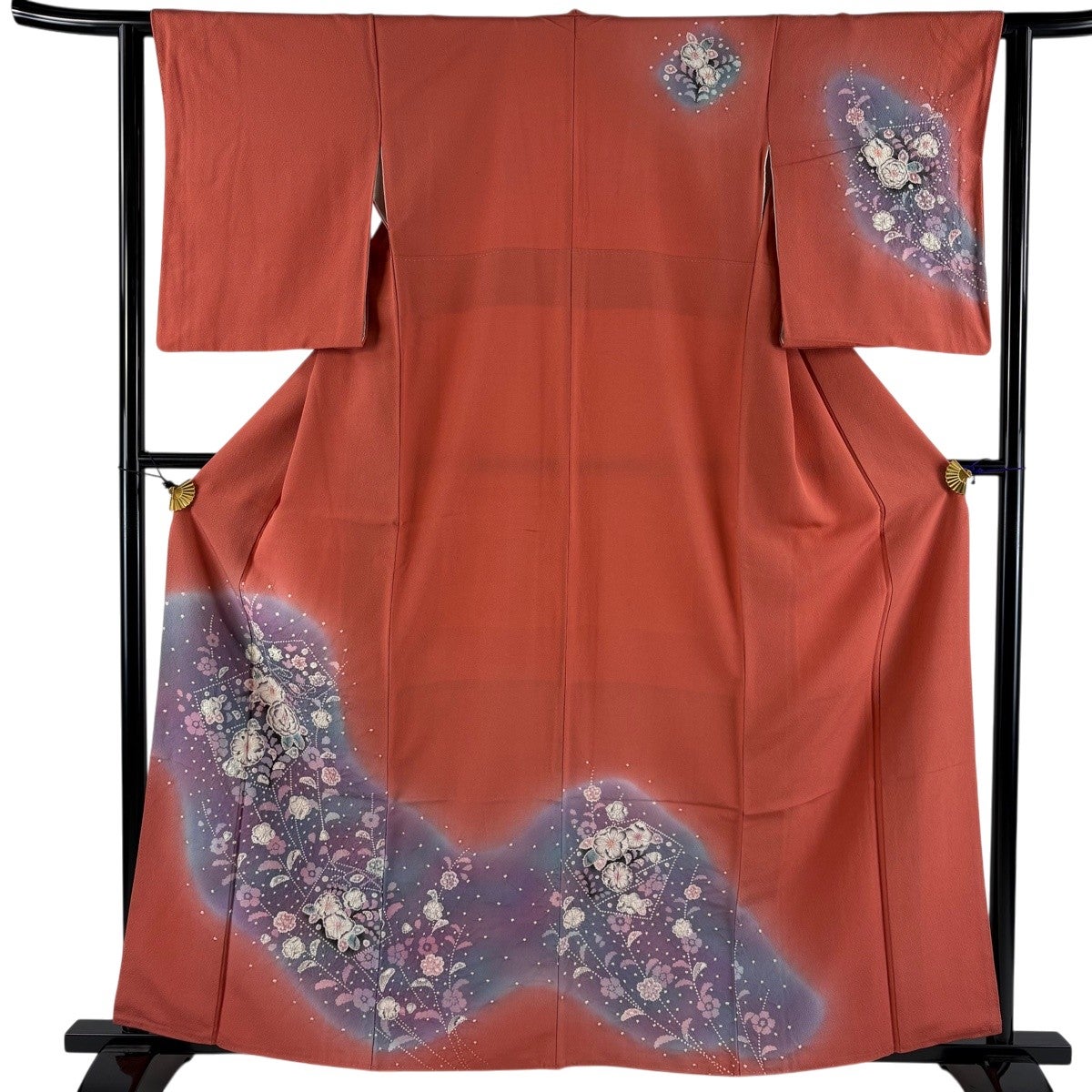 すごい値！訪問着 袷 着物 正絹 さが美 扱い 作家物 辻が花絞り コーラルオレンジ 中古 仕立て上がり 身丈166 裄67 Ｌ寸 みやがわ nek00638 すごい値！訪問着 袷 着物 正絹 さが美 扱い 作家物 辻が花絞り