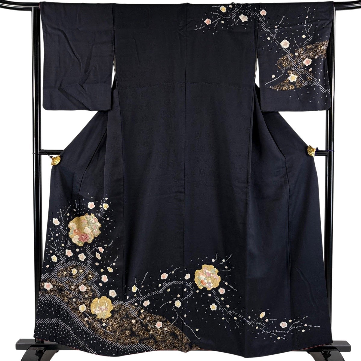 振袖 美品 逸品 身丈170cm 裄丈67.5cm 正絹 【中古】 振袖 身丈170cm 裄丈67cm M 袷 鴛鴦 牡丹 金銀彩 染め分け 茜色 正絹