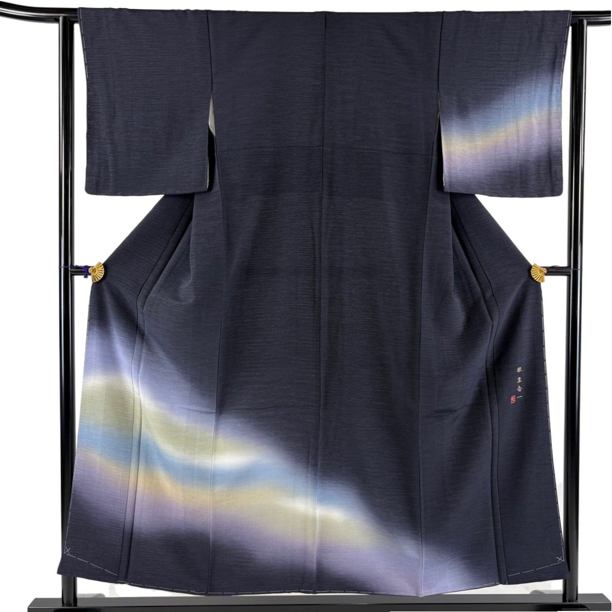 美品】 付下げ 身丈156.5cm 裄丈62.5cm S 袷 紬地 縦縞 ぼかし 茶緑色