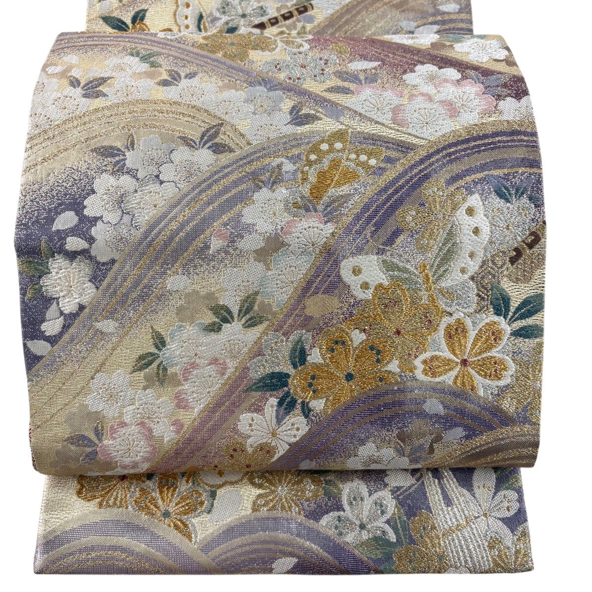 袋帯 秀品 花 金銀糸 箔 灰色 六通 正絹｜中古・古着・リサイクル着物