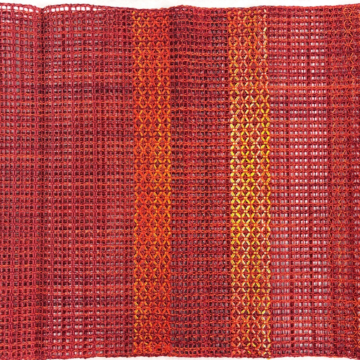美品】 名古屋帯 秀品 八寸名古屋帯 松葉仕立て 夏帯 羅 縞 幾何学模様