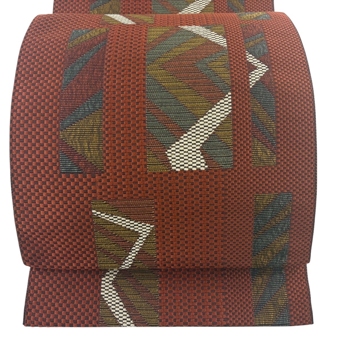 美品】 開き名古屋帯 秀品 鳥 花唐草 金糸 赤茶 正絹｜中古・古着