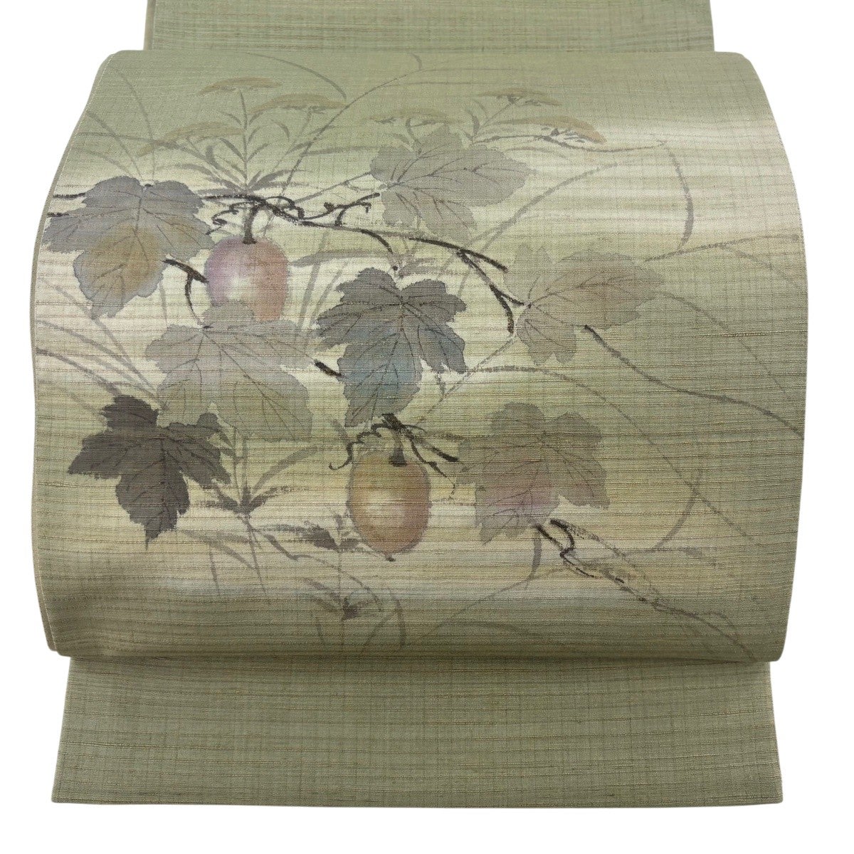 美品】 開き名古屋帯 名品 ますいわ屋 うさぎ 桜 抹茶色 正絹｜中古