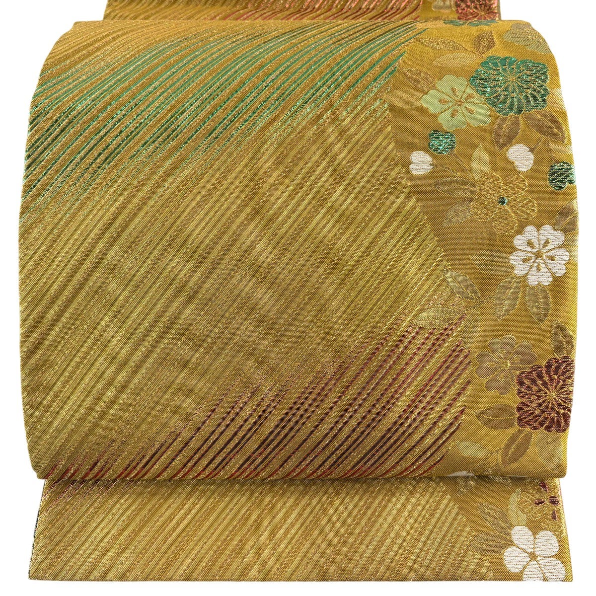 袋帯 秀品 桜 斜縞 金糸 箔 金色 六通 正絹|中古・古着・リサイクル 袋帯 秀品 桜 斜縞 金糸 箔 金色 六通 正絹|中古・古着・リサイクル