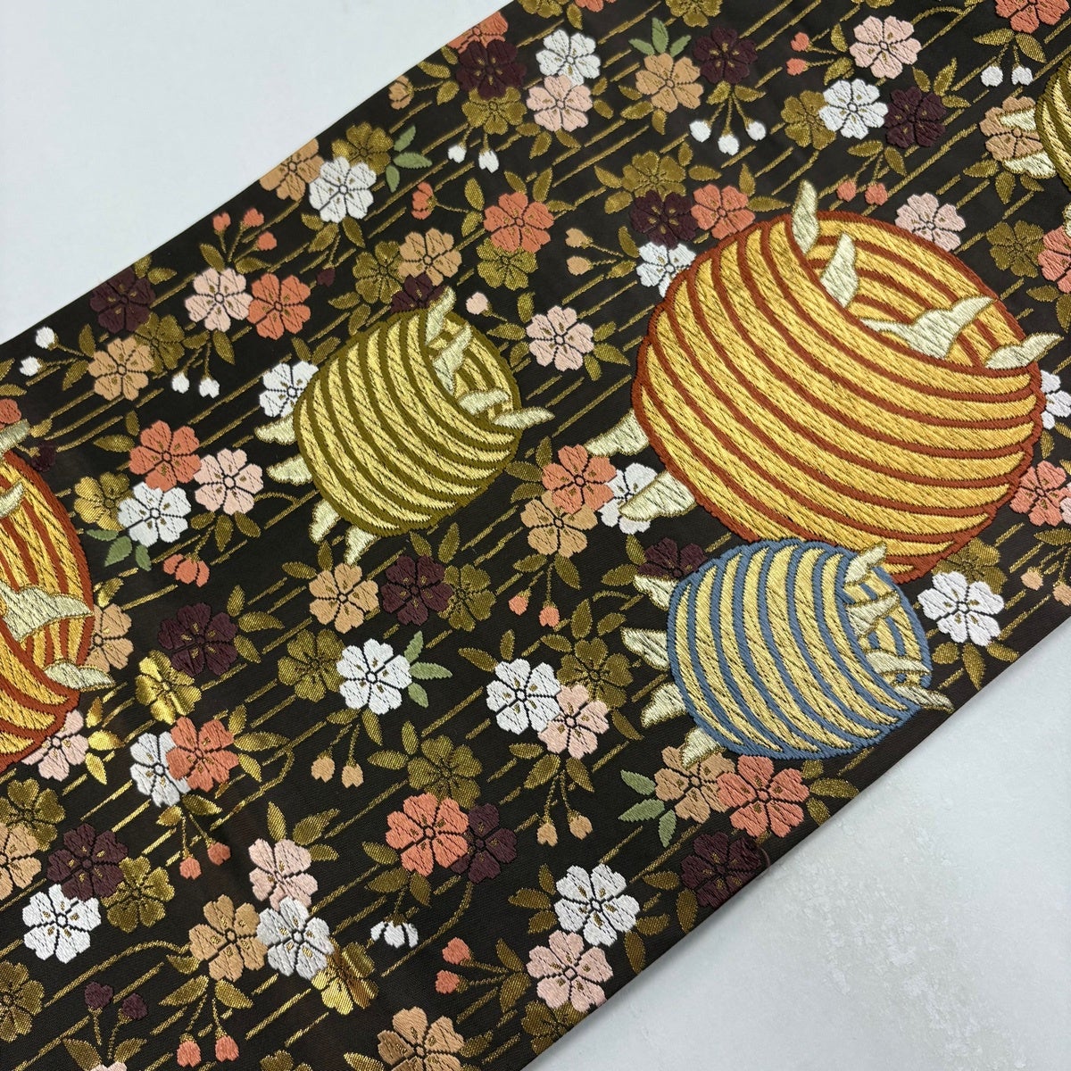 50%OFF 袋帯 名品 河合美術織物 落款あり 糸巻き 枝垂れ桜 金糸 箔 焦