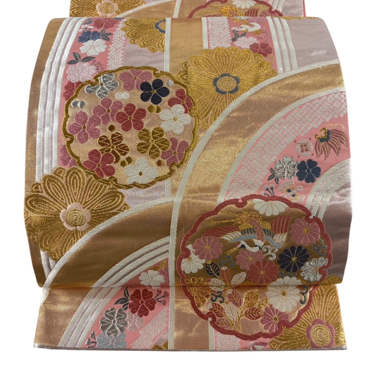【中古】 袋帯 踊り用 舞台用 正絹(金銀糸除く) オフホワイト ピンク イエロー ブルー ボカシ 和装 呉服 和服 きもの レディース 女性 平和屋着物◎六通柄袋帯 吉祥鳳凰文 金銀糸 正絹 逸品 DABF5327xgの