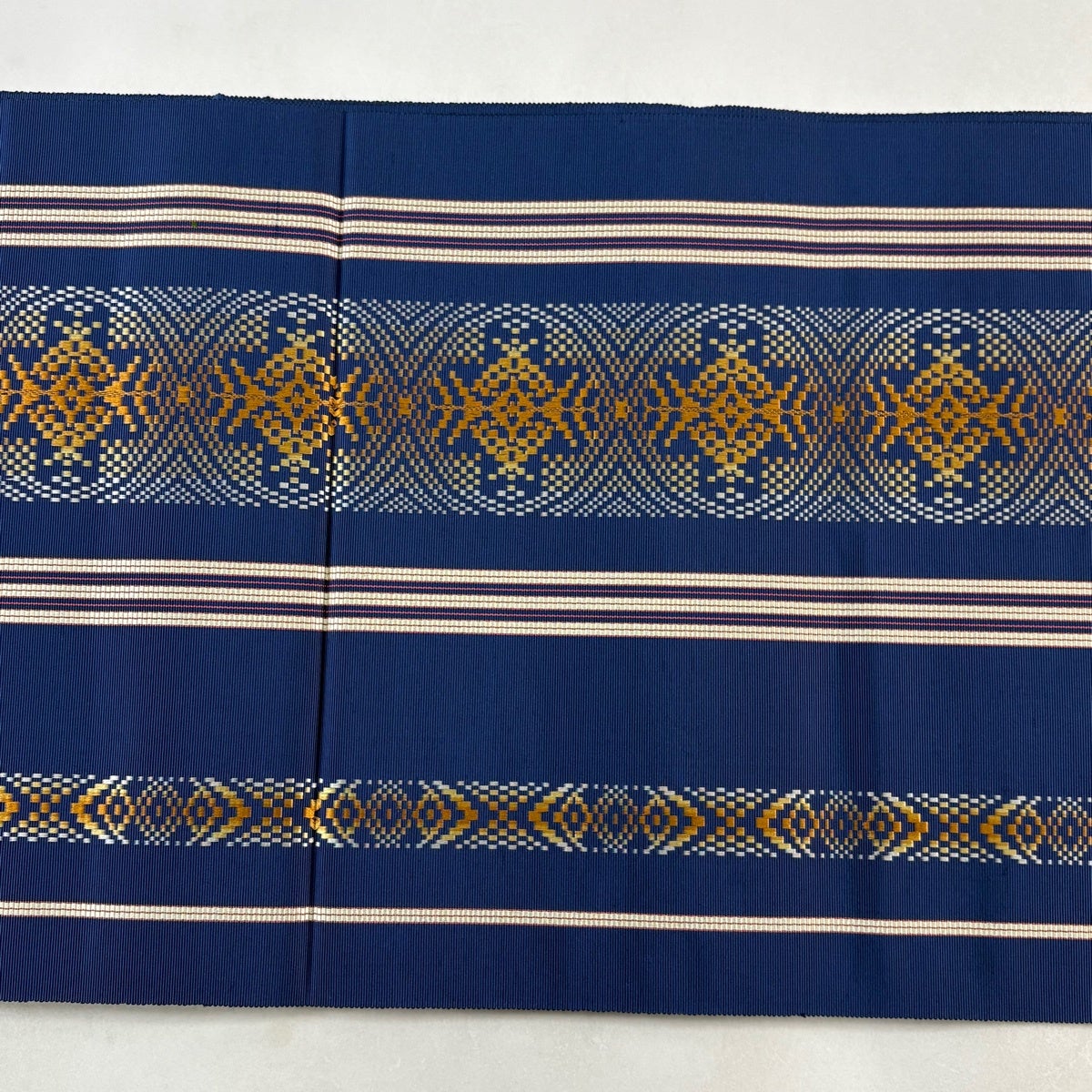 名古屋帯 青と金の波模様 名古屋帯 絽 くすみブルー 波と組紐 金刺繍 銀刺繍 薄手 夏物 爽やか