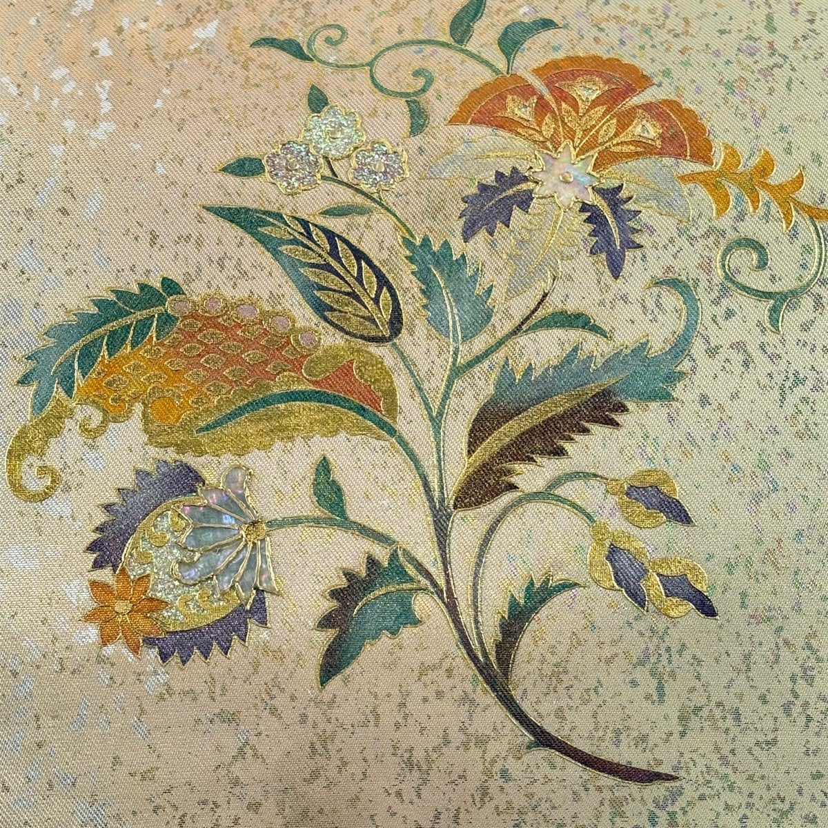 美品】 名古屋帯 秀品 草花 螺鈿 金彩 ベージュ 正絹｜中古・古着