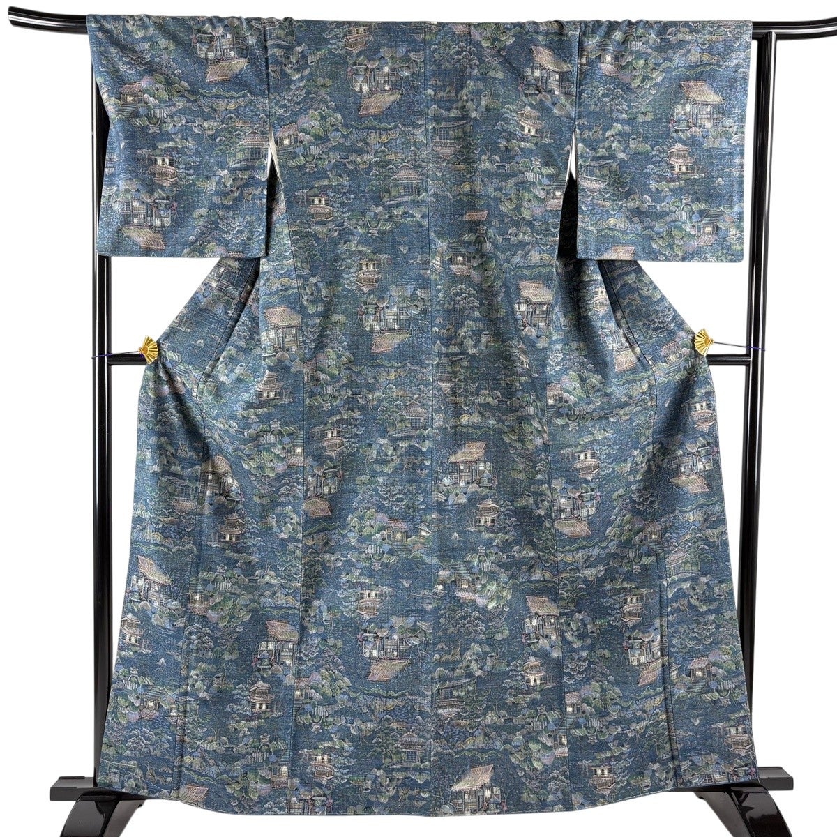 お召 身丈165.5cm 裄丈69.5cm L 単衣 格子 焦茶色 正絹 逸品｜中古