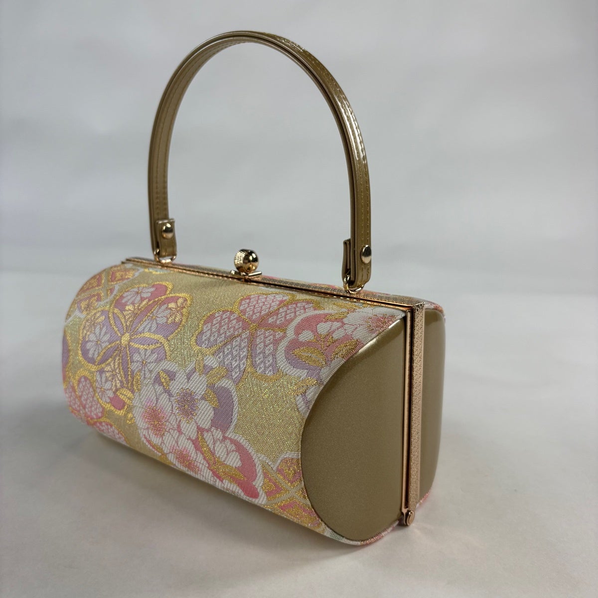 美品】和装バッグ 優品 フォーマル 桜 疋田 金糸 ラメ糸 薄黄 正絹