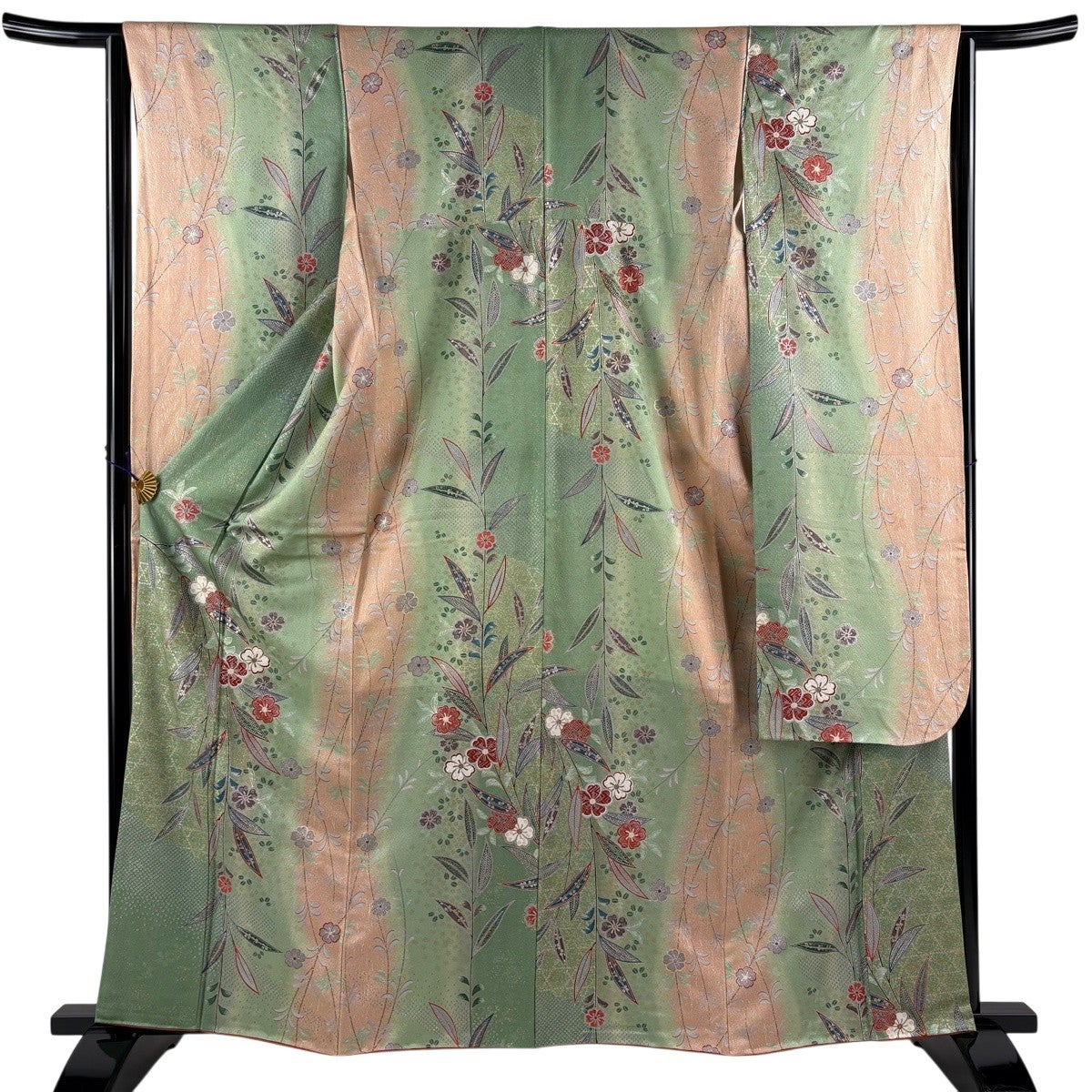 振袖 緑 身丈162cm 裄丈64cm フルセット 美品】 振袖 身丈162.5cm 裄丈64cm M 袷 桜 萩 金銀彩 染め分け 薄緑