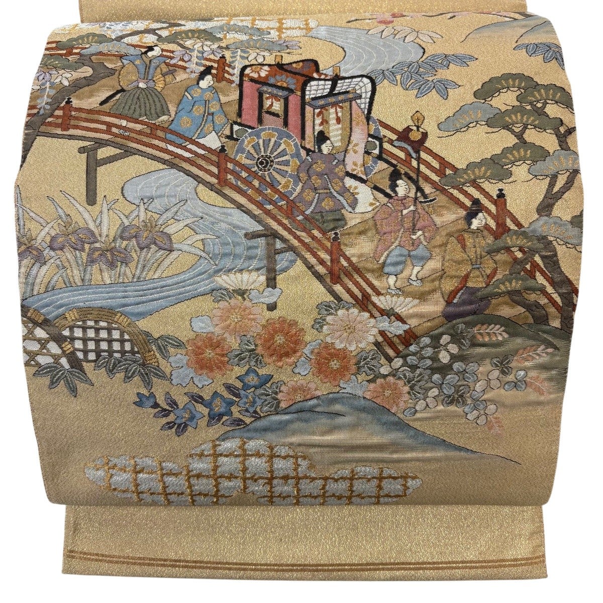 50%OFF 【美品】 袋帯 秀品 御所車 人物 金糸 箔 金色 お太鼓柄 正絹