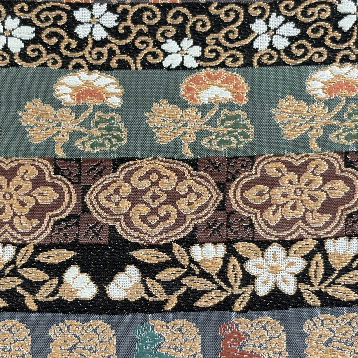 専用帯9780 ●高級 正絹 スリーシーズン 六通 袋帯 花兎 美品】 袋帯 秀品 花うさぎ 菱 金糸 黒 六通 正絹｜中古・古着