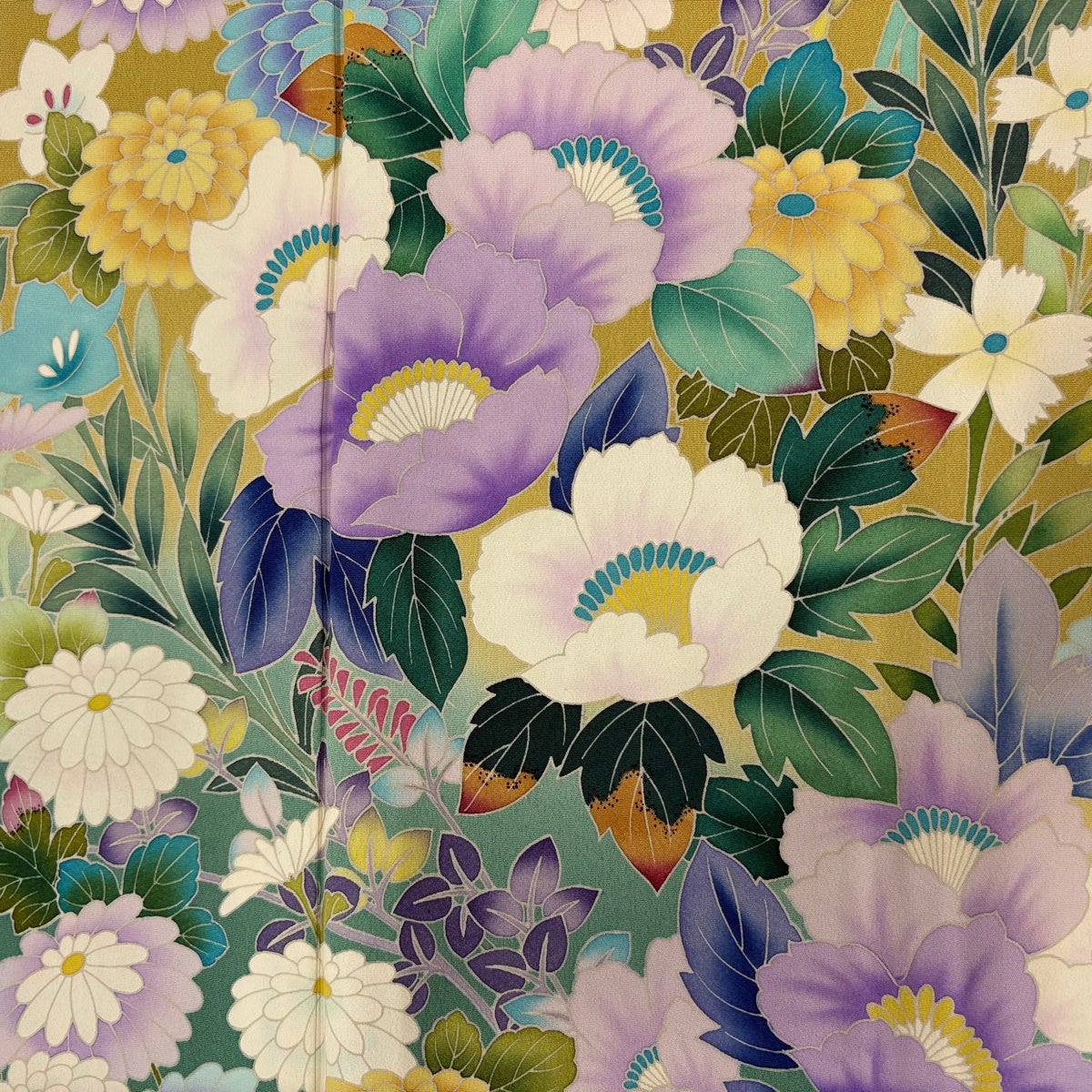 絹 刺繍 菊 牡丹 御所車 袷 振袖 身丈158  裄67 美品】 振袖 身丈163cm 裄丈66.5cm M 袷 松本健一 華調べ 落款あり 菊