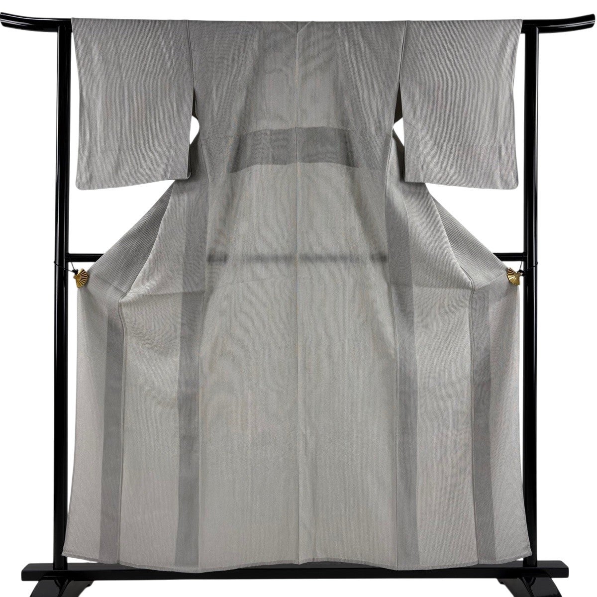 美品】 紬 身丈157cm 裄丈62cm S 単衣 格子 灰色 正絹 秀品｜中古