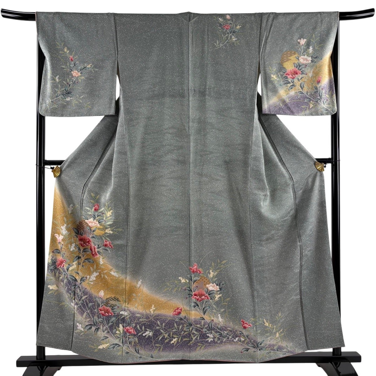 訪問着 身丈158.5cm 裄丈67cm M 袷 菊 小槌 金糸 金彩 紫 正絹 秀品 一