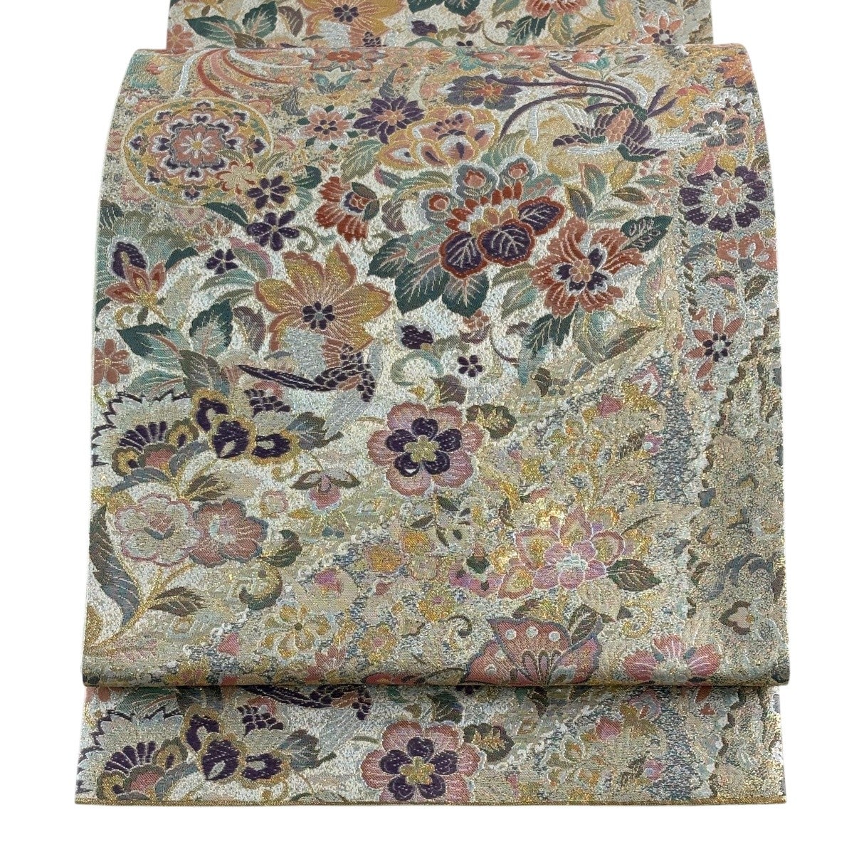 袋帯 名品 鳳凰 華文 金糸 刺繍 黒灰 六通 正絹｜中古・古着