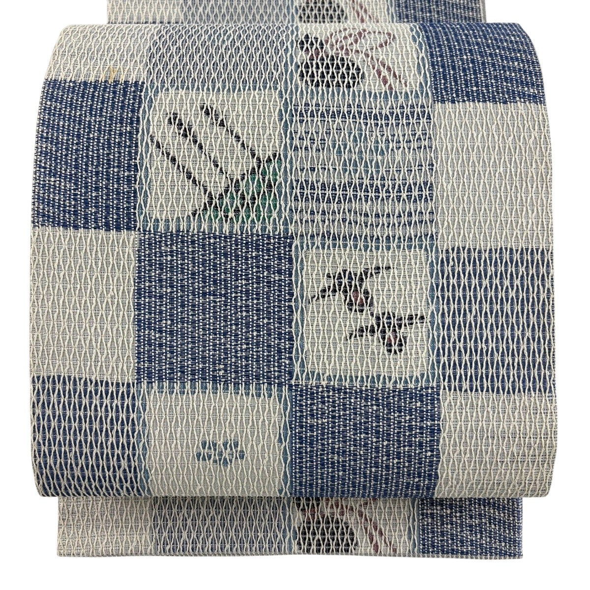美品】 袋帯 秀品 瓢箪と花びら 市松 銀糸 灰色 六通 正絹｜中古・古着