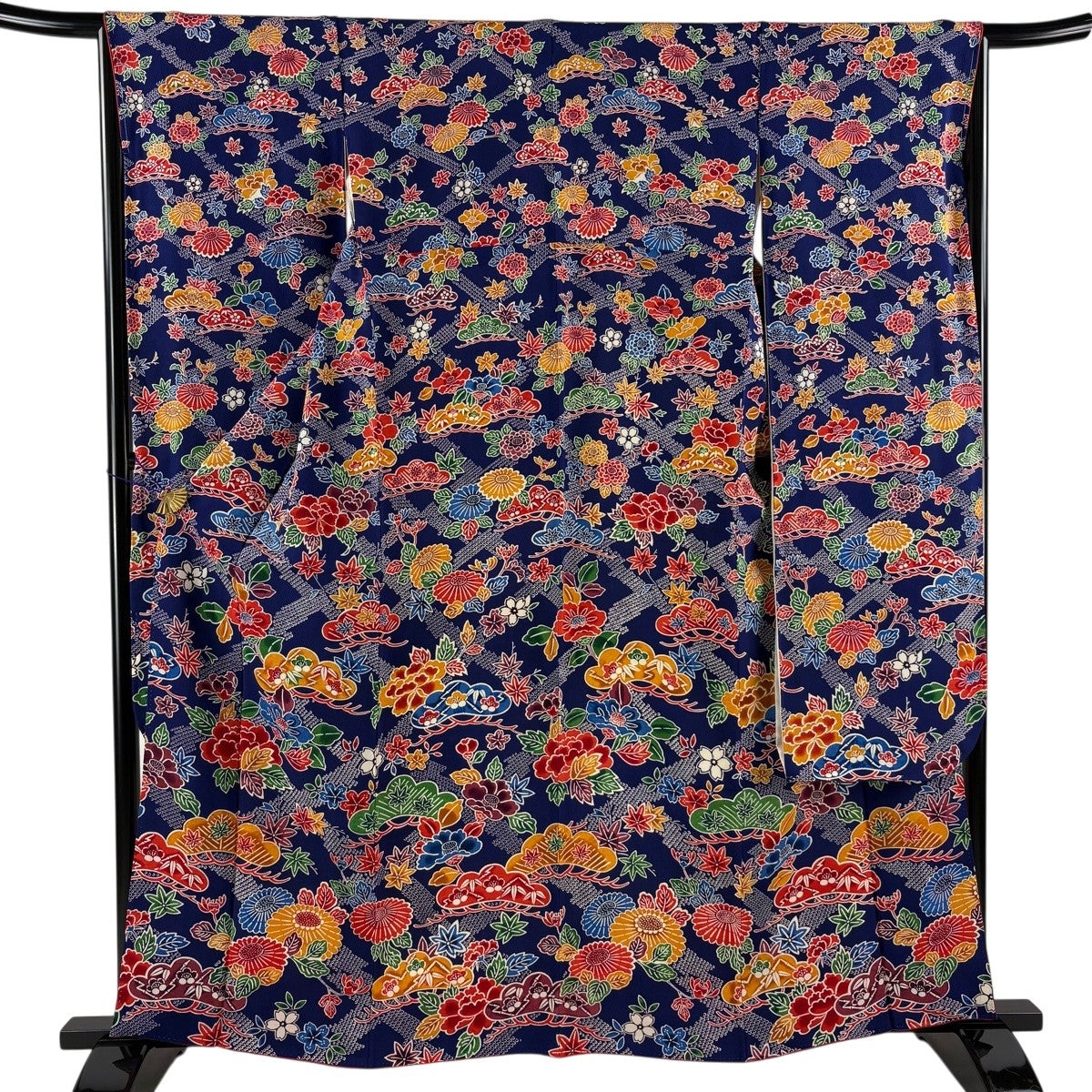 振袖 美品 秀品 身丈164cm 裄丈67cm 正絹 【中古】 振袖 身丈164cm 裄67cm レディース 袷 四季の花柄 裄長 裄Lサイズ 秋冬