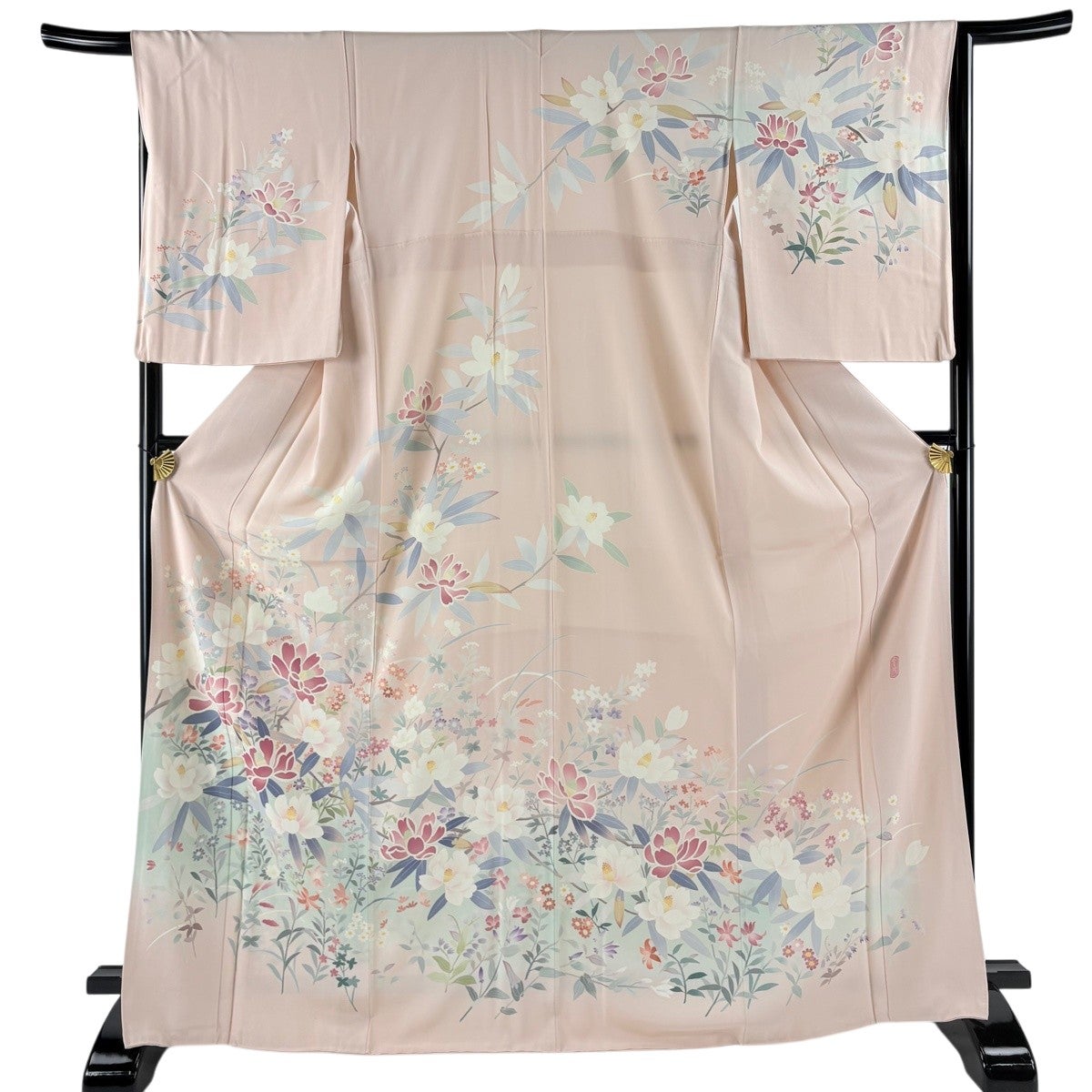 訪問着 身丈160.5cm 裄丈64cm M 薄物 絽 枝花 染め分け ぼかし 薄緑