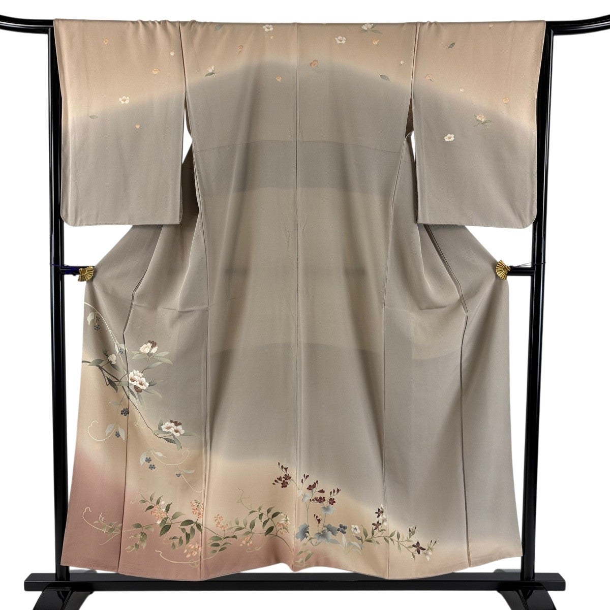 訪問着 美品 逸品 身丈160cm 裄丈66cm 正絹 【中古】 訪問着 身丈160cm 裄68cm レディース 袷 花柄 裄長 裄Lサイズ 秋冬春用