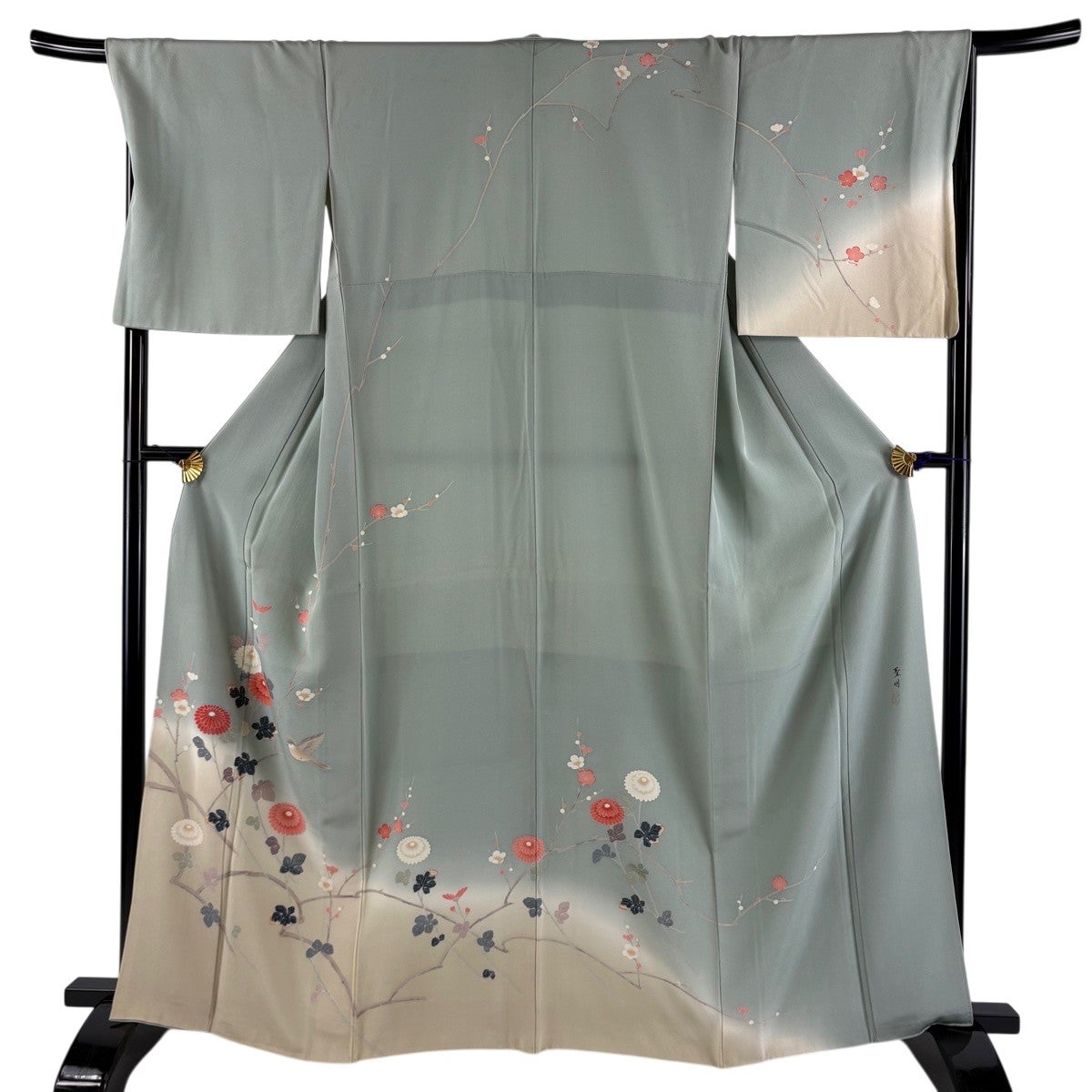 訪問着 身丈167.5cm 裄丈68.5cm L 袷 幾何学 灰白 正絹 秀品｜中古