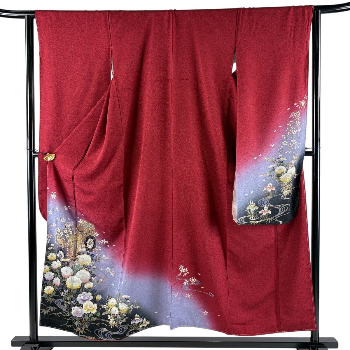 振袖 身丈169cm 裄丈68.5cm 正絹 逸品 【中古】 振袖 身丈169cm 裄丈67cm M 袷 菊 霞 金銀彩 ぼかし 緑 正絹 秀品