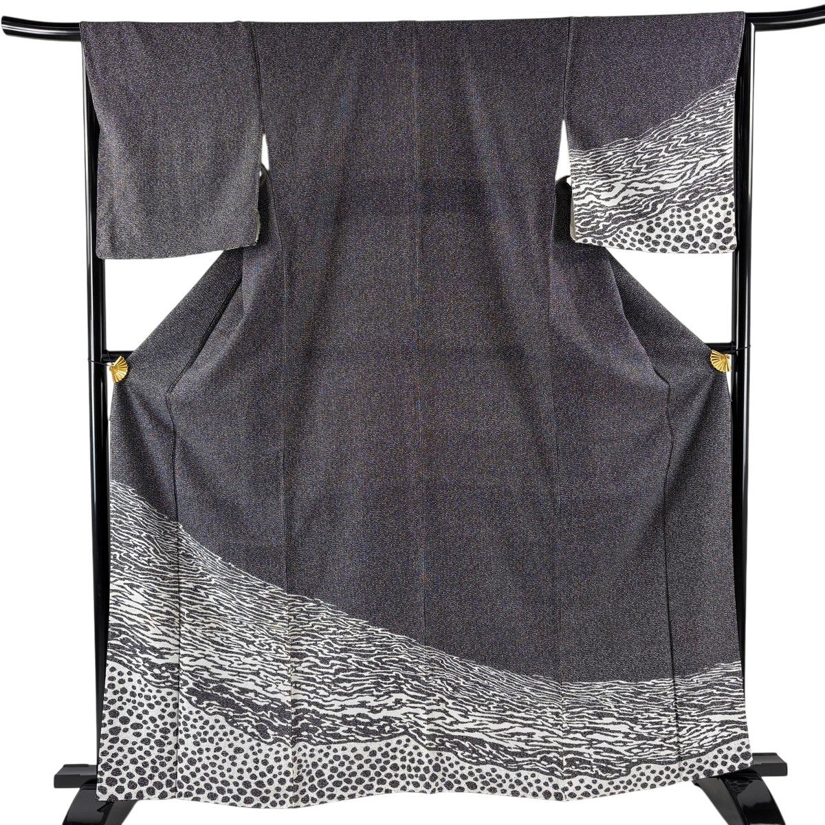 美品】 付下げ 身丈163cm 裄丈64cm M 単衣 紬地 幾何学模様 絞り 紺色