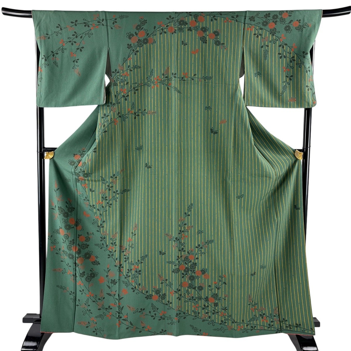 【美品】 振袖 身丈165.5cm 裄丈68cm 正絹 逸品 【中古】 訪問着 身丈165.5cm 裄丈68cm L 袷 菊 萩 緑 正絹 秀品｜中古・古着