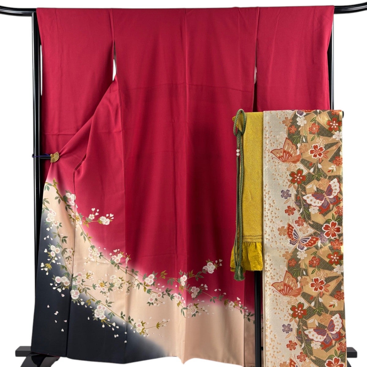 振袖 身丈160.5cm 裄丈66cm M 袷 袋帯フルセット 桜 桜の花びら 金糸