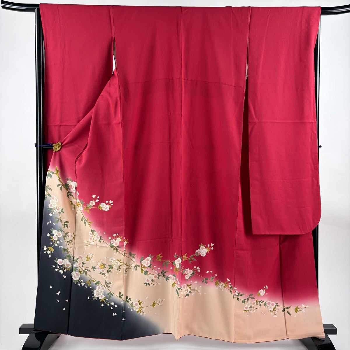 振袖　作家もの　枝垂れ桜　花びら　身丈161　裄68　正絹　着物　032tz 振袖 身丈160.5cm 裄丈66cm M 袷 袋帯フルセット 桜 桜の花びら 金糸