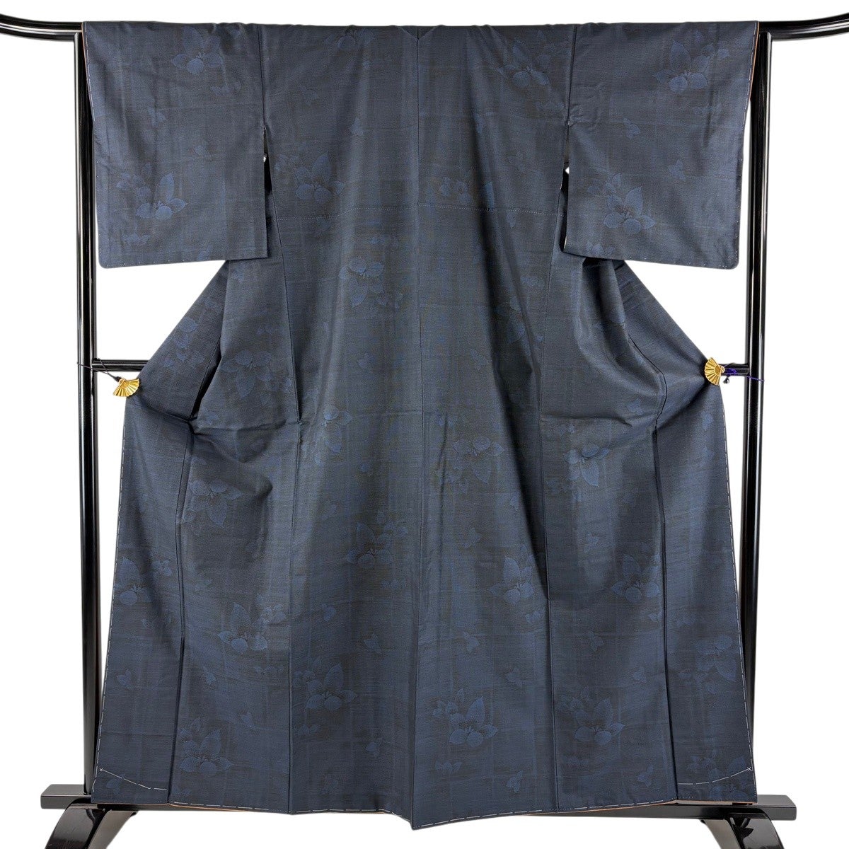 美品】 大島紬 身丈161cm 裄丈65cm M 袷 証紙あり 草花 紺色 正絹 秀品
