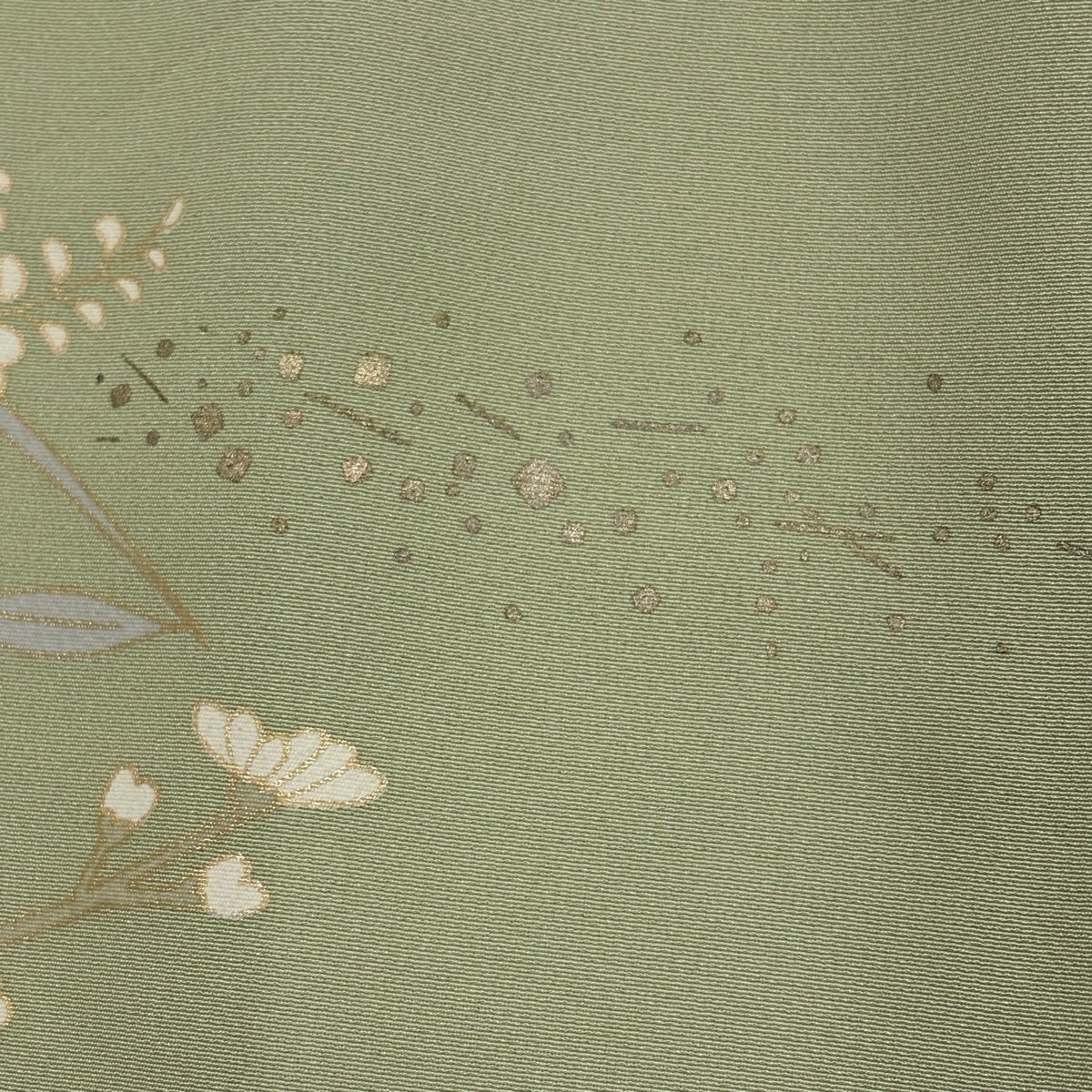 訪問着 身丈169cm 裄丈69.5cm L 袷 扇 菊 金糸 金彩 薄緑 正絹 秀品