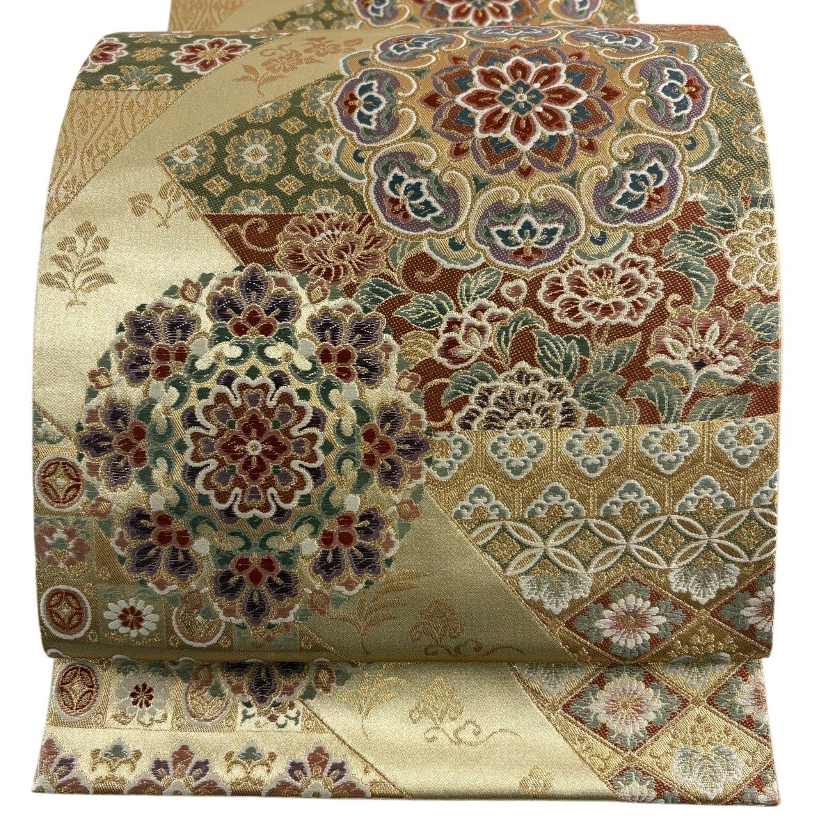 美品】 袋帯 秀品 花鳥 華文 刺繍 箔 赤茶 六通 正絹｜中古・古着